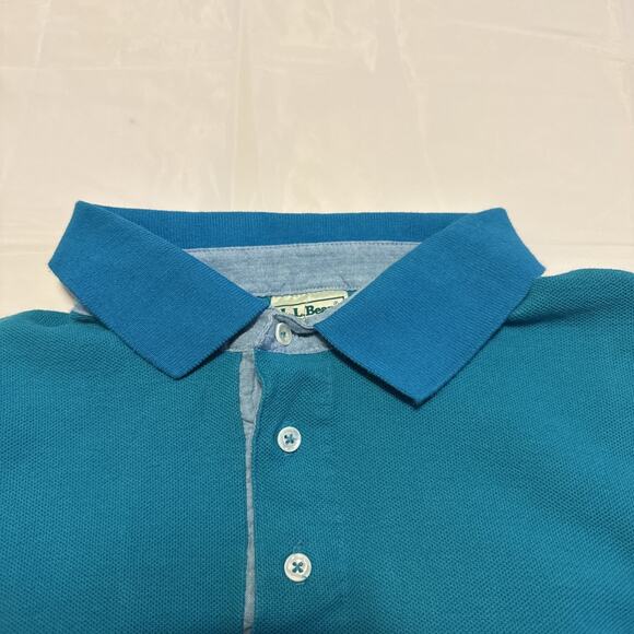 Vintage L.L. Bean Polo Shirt Men’s Large Teal Blue 100% Cotton Made in USA - NWT - Picture 9 of 10